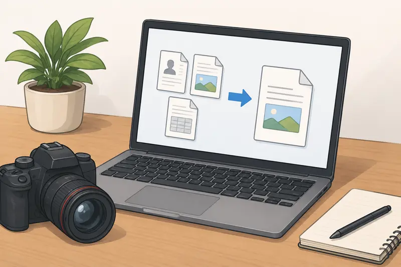 Scanned photography paperwork being optimized before merging into a PDF