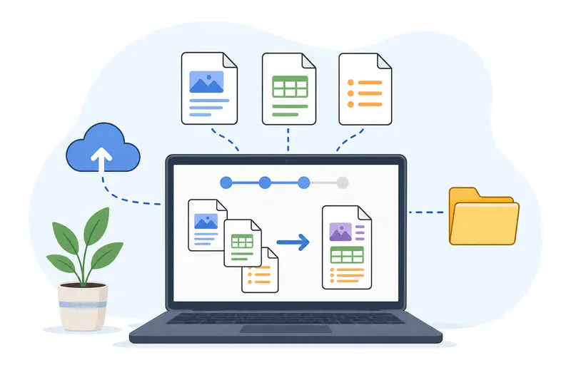 Conceptual image of combine scanned PDFs into one organized business archive