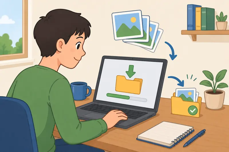 Batch workflow showing multiple image files shrinking during processing