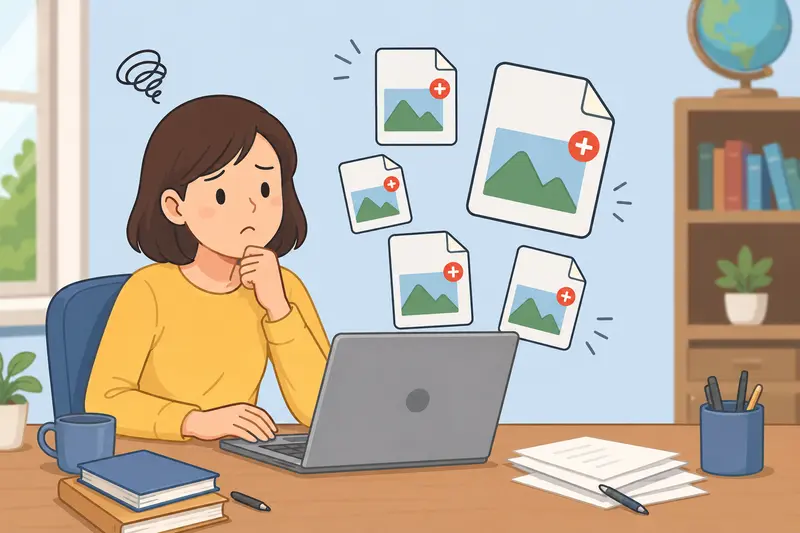 Teacher organizing digital materials to reduce image file size before sharing