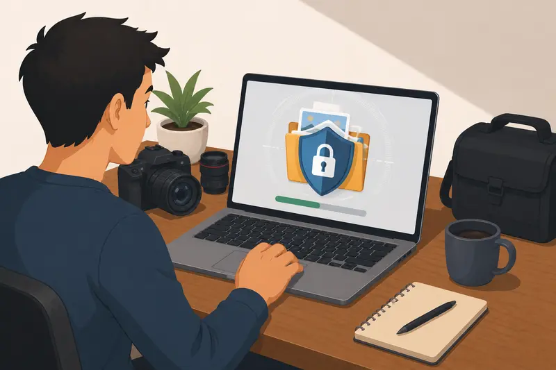 Private file sharing workflow for photographers managing large encrypted uploads