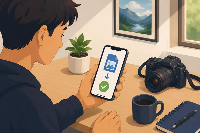 Photographer managing converted PNG image files across devices
