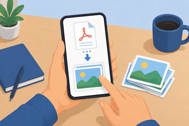 Conceptual PDF pages transforming into optimized JPG images for collaborative mobile workflows