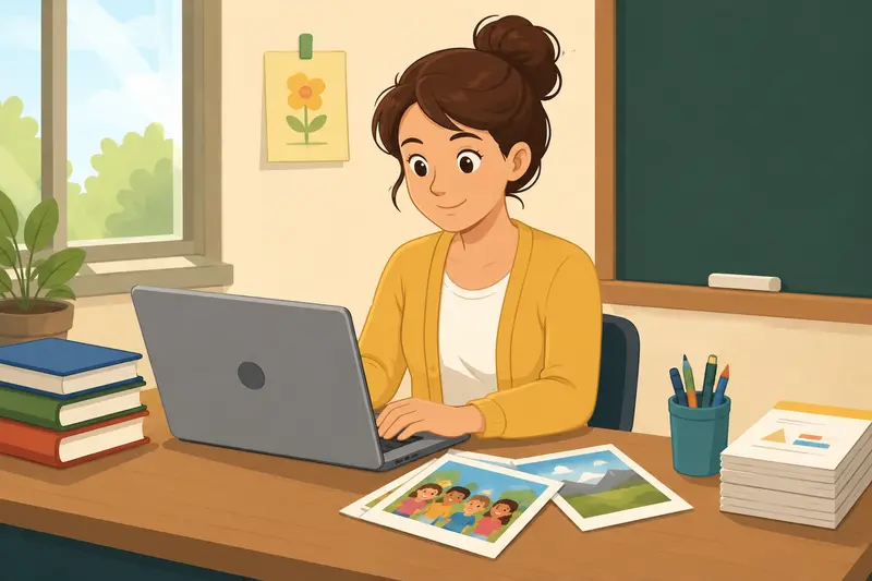 Teacher workflow showing reduce image file size process for classroom images