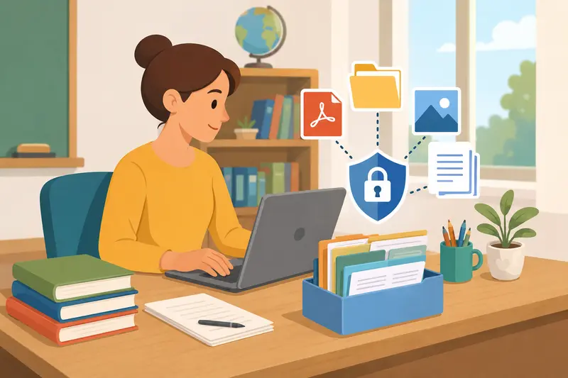 Teacher organizing password protect files workflow for student documents
