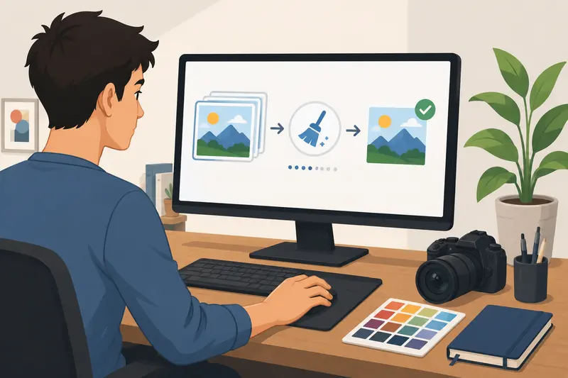 Creative team preparing cleaned image assets after delete photo metadata workflow