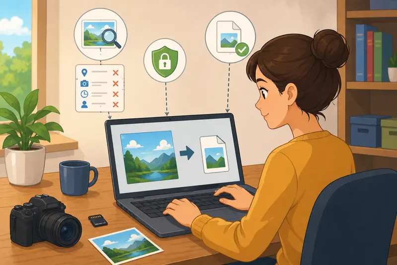 Teacher preparing secure cloud backups after using clean image metadata online tools