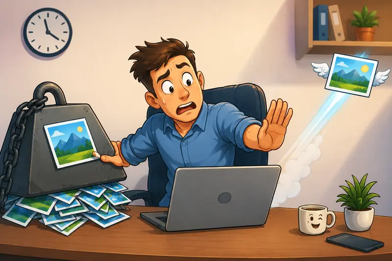 Desktop workflow showing reduce image file size process for business images