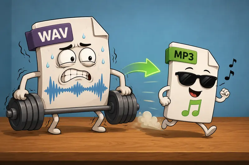 Large audio archive being compressed into smaller MP3 files for mobile sharing