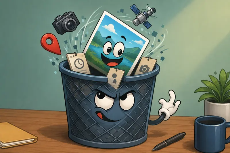 Batch processing concept showing delete photo metadata from multiple business images