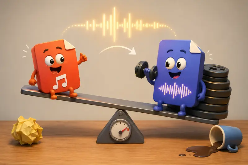 Audio files transforming between MP3 and WAV formats for business collaboration