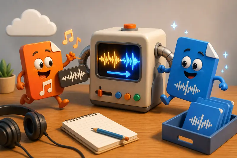 Professional audio conversion process with waveform-inspired file transformation