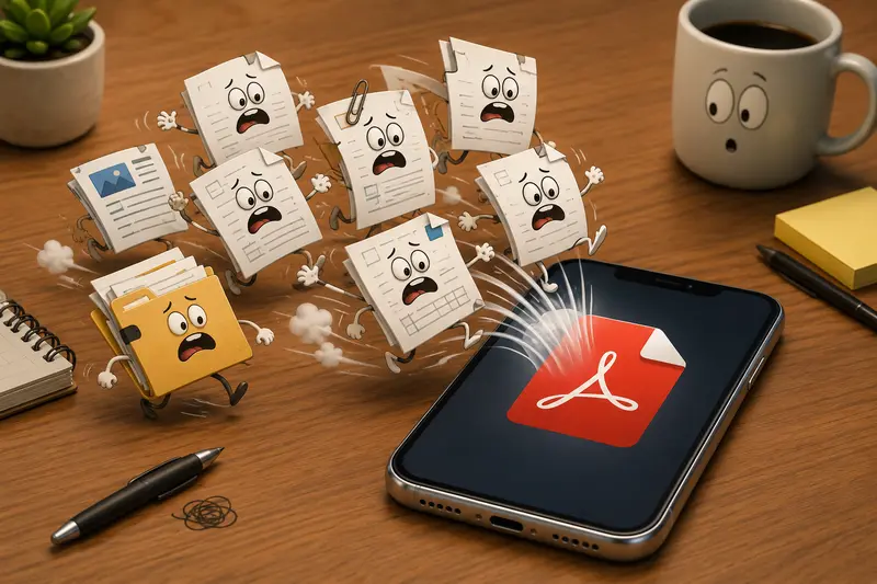 Remote team organizing merge PDF documents from multiple mobile uploads