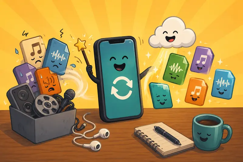 Illustration comparing compressed and uncompressed audio formats used in marketing production workflows