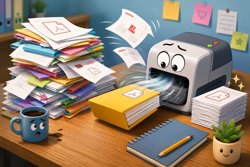 Teacher organizing multiple PDFs before uploading coursework online