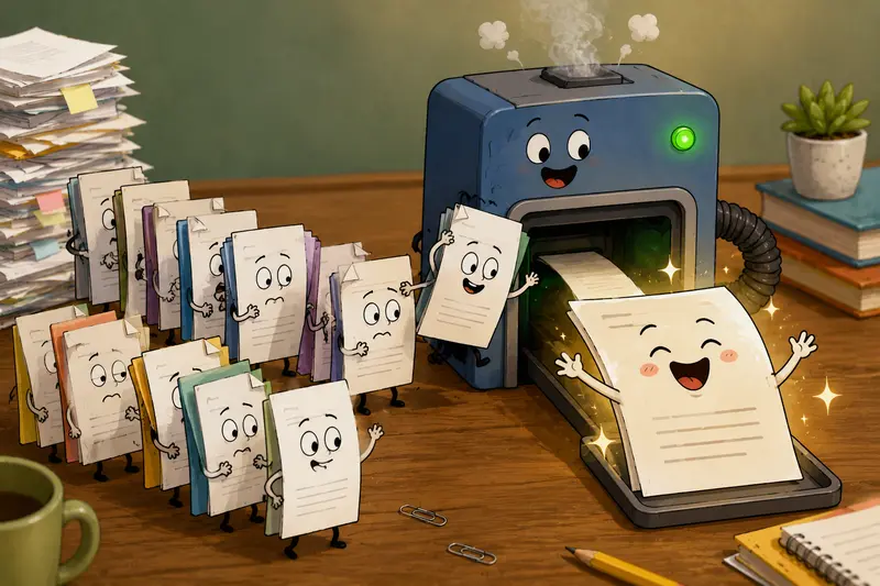 Merged PDF pages being transformed into organized classroom image materials