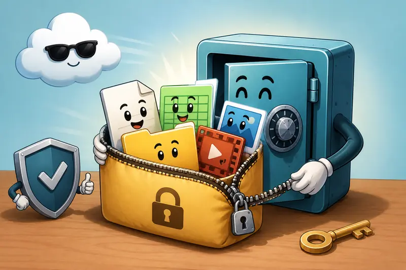 Secure files online process showing compression, metadata cleanup, and encryption stages