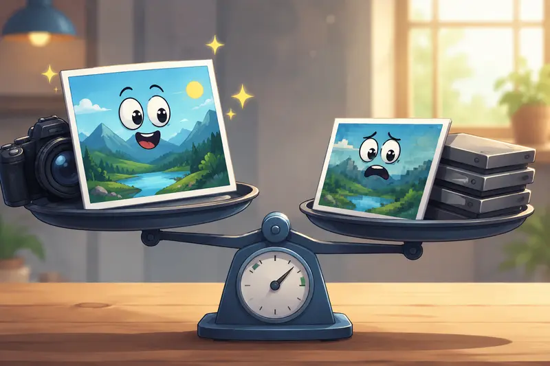 Conceptual illustration of image compression without losing quality across multiple freelance projects