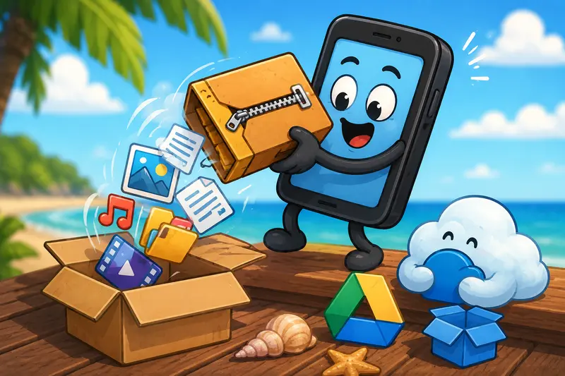 Mobile workflow showing archive extraction and file conversion steps