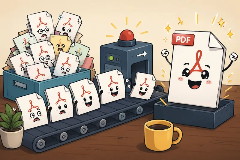 Concept illustration showing combine scanned PDFs into organized backup archive