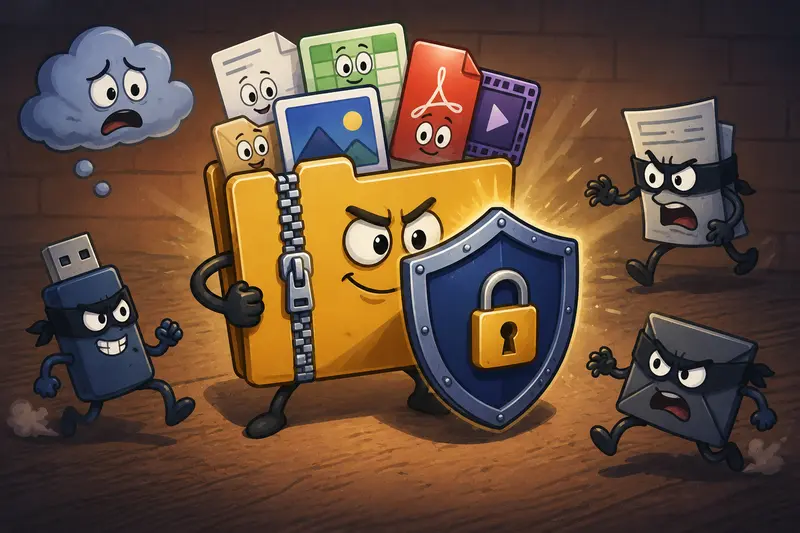 Password protect files process with organized encrypted backups and cloud sync