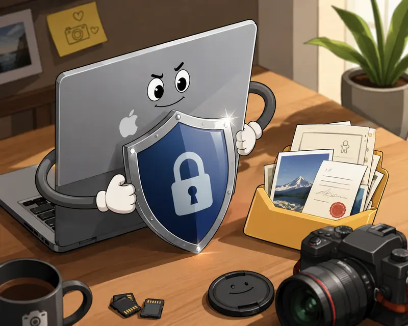 Photographer preparing encrypted documents before sending from a Mac