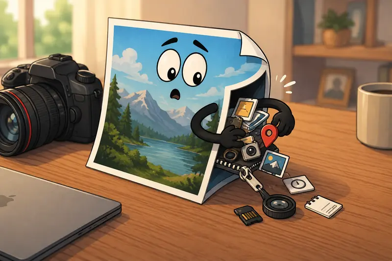 Photographer preparing to remove metadata from images before sharing client files