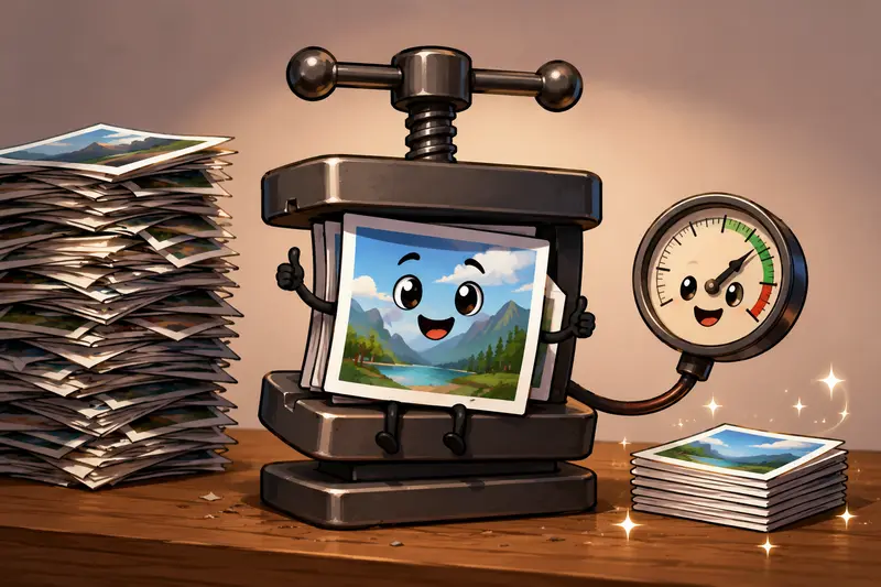 Conceptual before-and-after image compression comparison with reduced file sizes