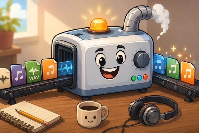 Conceptual image of organizing mixed audio formats for online conversion and sharing