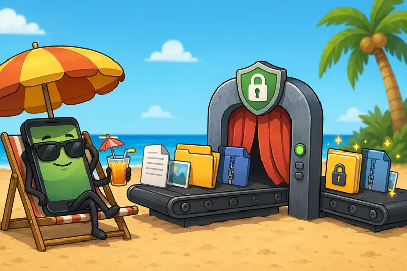 Illustration of encrypt files online process on Android involving password protection for PDFs and secure encrypted archives