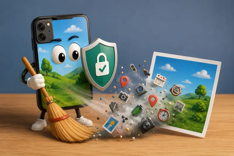 Small business owner using mobile workflow to strip EXIF data before sharing images
