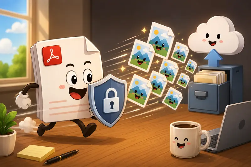 Conceptual image showing organized exported JPG assets from converted PDF pages