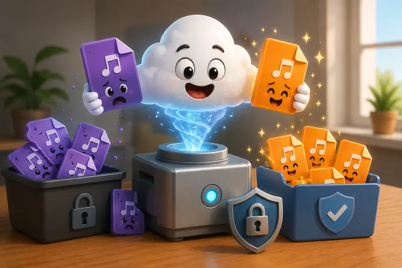 Distributed team managing AAC to MP3 converter tasks and cloud-based audio preparation