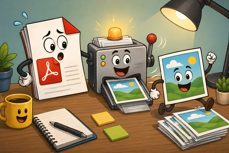 Visual concept showing batch PDF to image conversion with multiple document pages transforming into organized JPG files