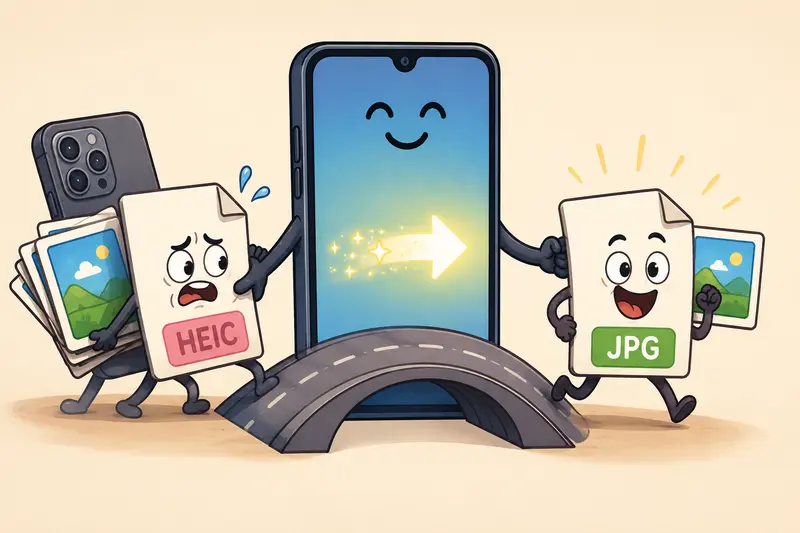 Conceptual illustration of HEIC to JPG converter workflow on Android devices