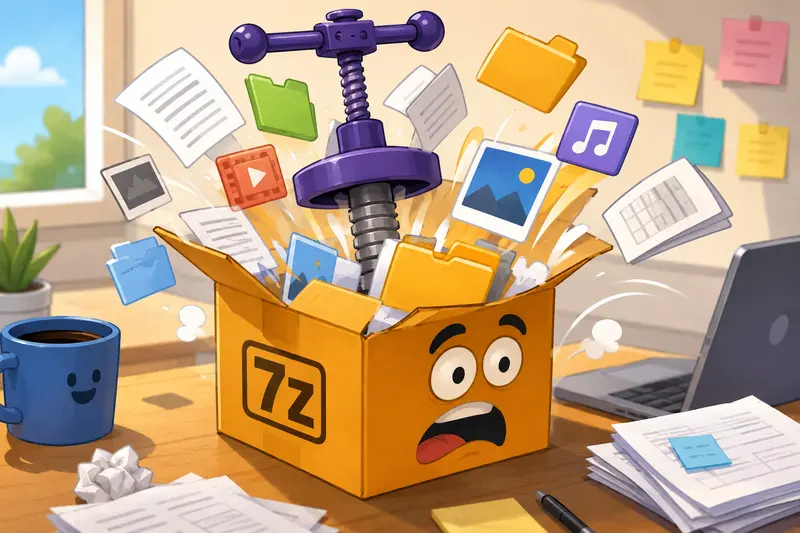 Cloud-based extract 7Z files workflow with marketing assets and compressed folders