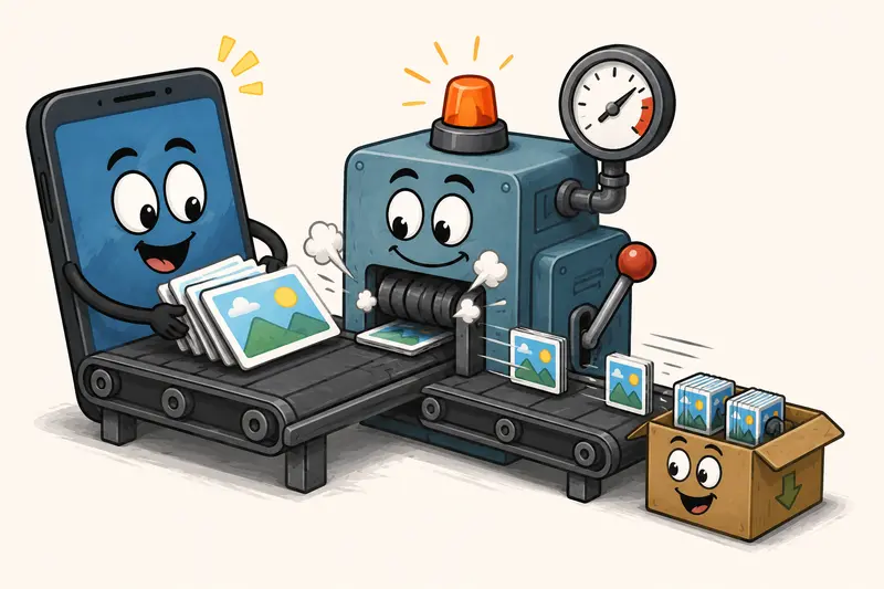 Conceptual visualization of image optimization and metadata cleanup workflow