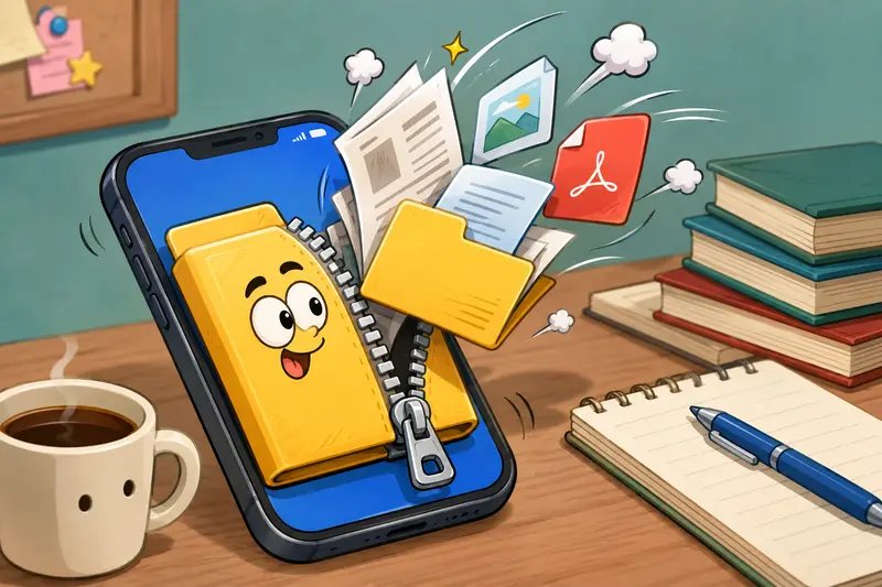 Student using archive extractor online on a mobile device to open study materials
