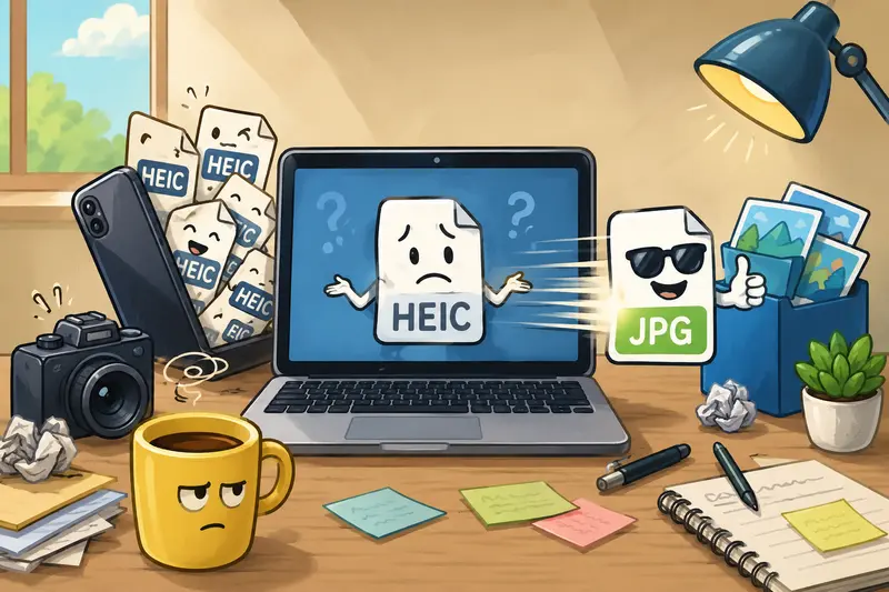 Teacher organizing HEIC to JPG converter image files for classroom materials
