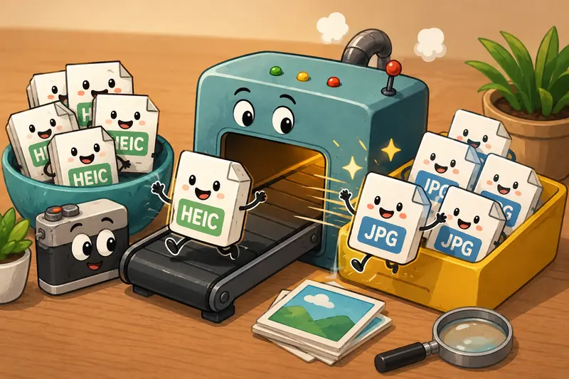 Conceptual HEIC to JPG converter workflow for sharing classroom images