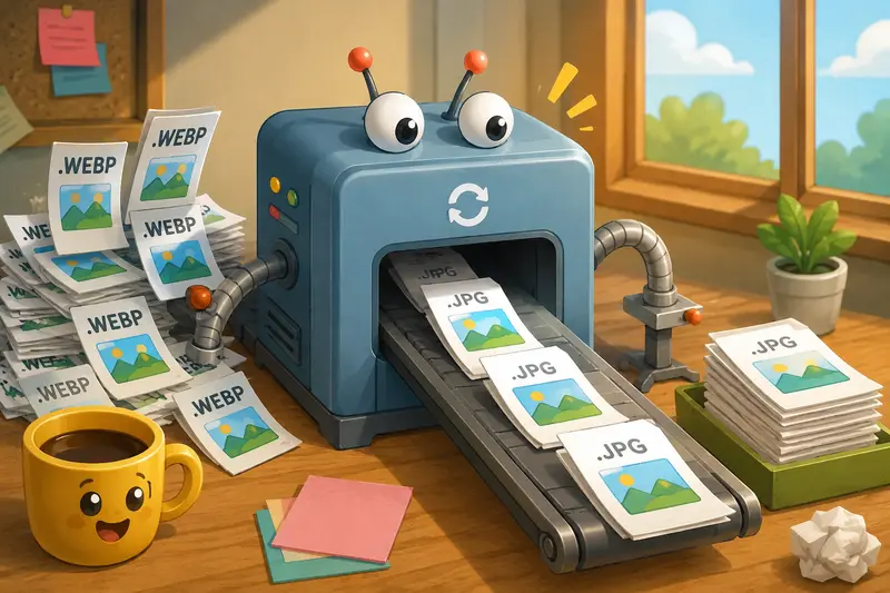 Remote collaboration workflow using a WEBP to JPG converter across shared files