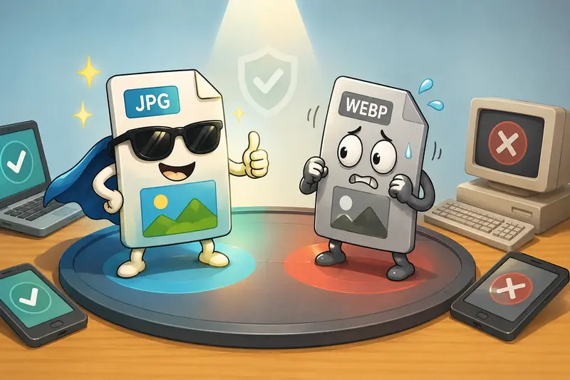 Conceptual comparison of WEBP and JPG image compatibility across platforms