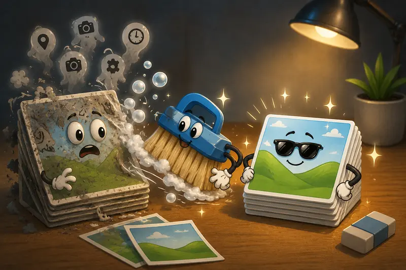 Photo privacy metadata remover concept with cleaned shared image files