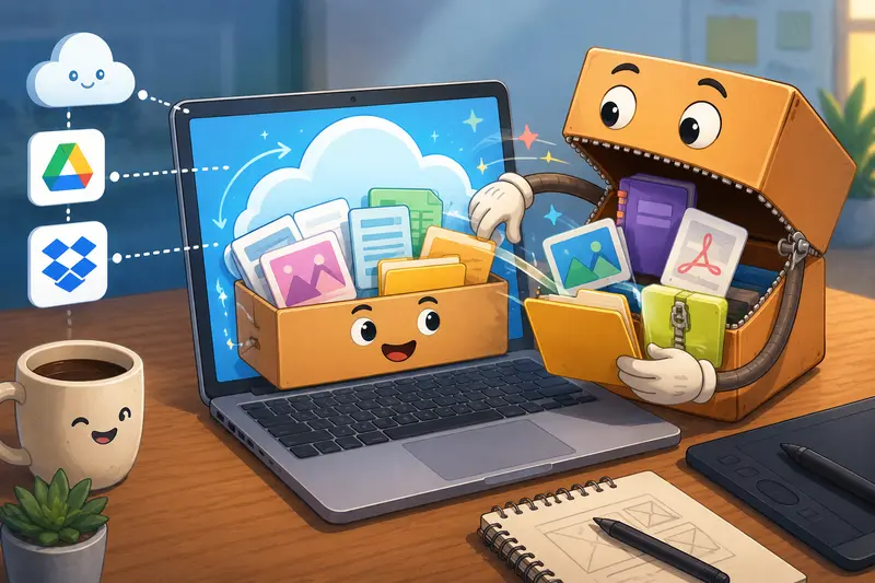Compressed design assets being unpacked through an archive extractor online workflow