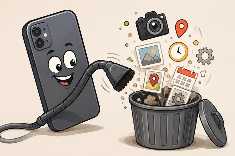 Small business owner removing hidden metadata from iPhone photos before sharing files