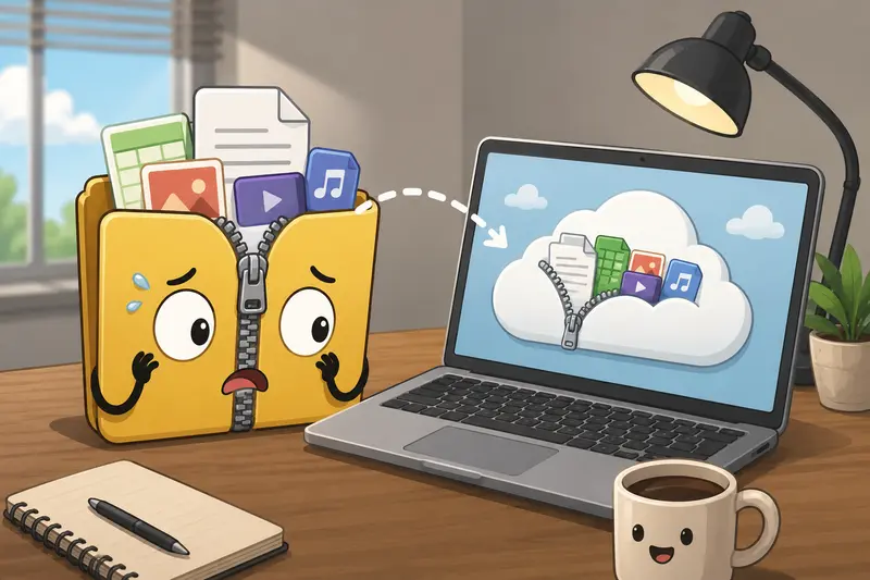 Remote team using unzip files online workflows across shared desktop environments
