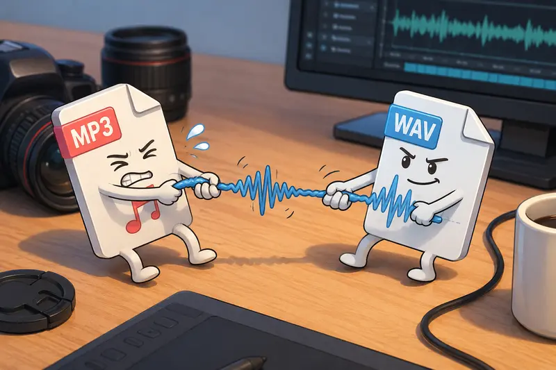 Photographer converting MP3 to WAV files during a media editing workflow