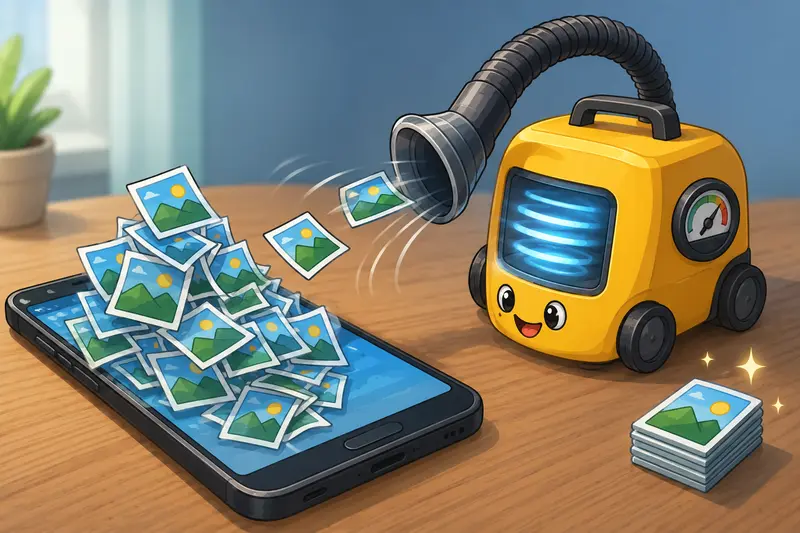 Bulk image compression workflow on Android devices with multiple photo files being optimized