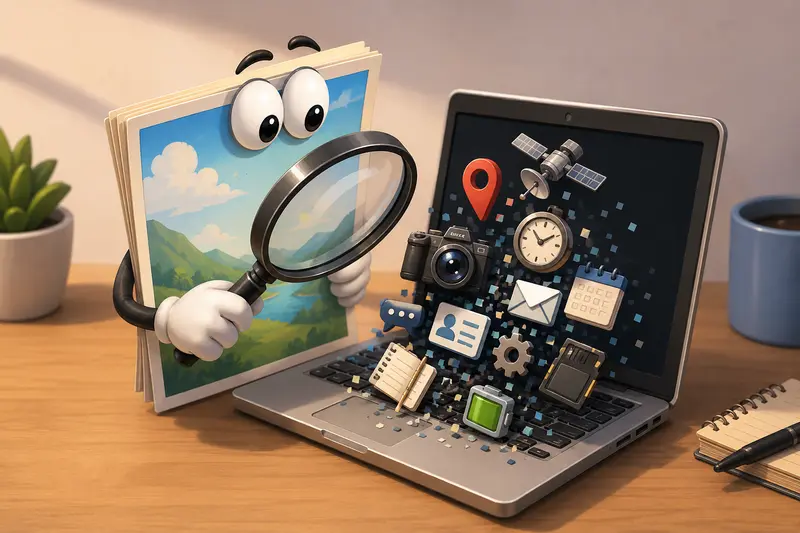 Conceptual visualization of remove metadata from images process across multiple file types
