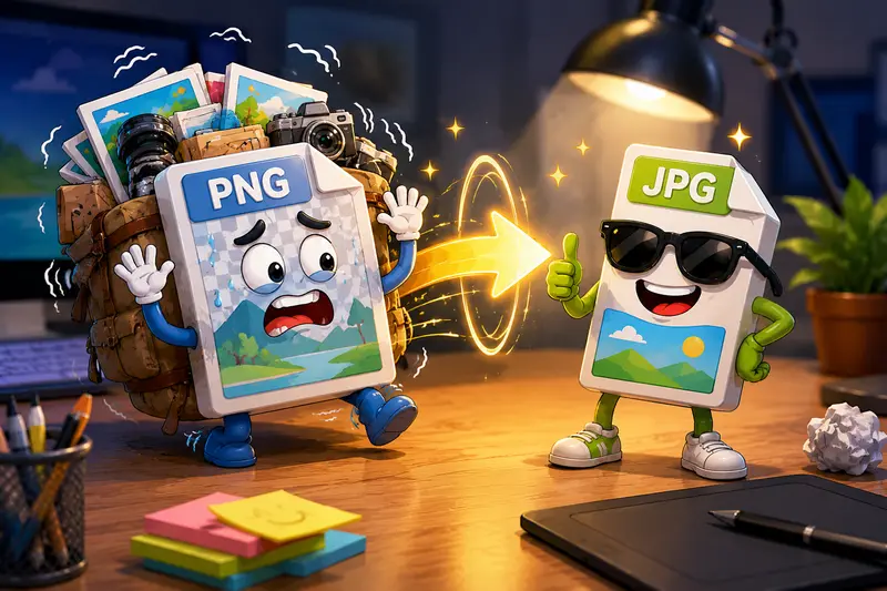 Comparison concept showing PNG and JPG file size differences
